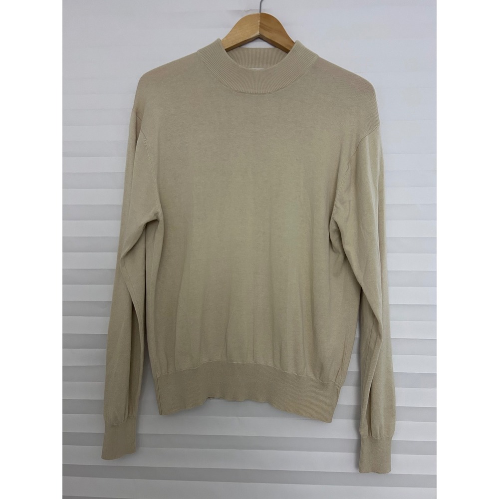Norm Thompson Silk Cotton Mock Neck Sweater Beige Tan M Women Minimalist
